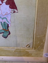 Ecole chinoise, encre et couleurs sur papier, Qing: 'Guerriers et saints en ciel'