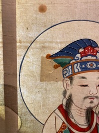 Ecole chinoise, encre et couleurs sur papier, Qing: 'Dieux en ciel'