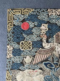 Un badge de mandarin &agrave; d&eacute;cor d'une grue, Chine, Qianlong/Jiaqing