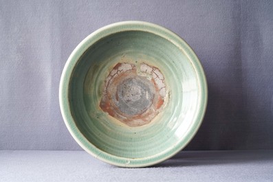 A large Chinese Longquan celadon tripod incense burner, Ming