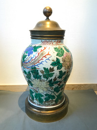 A pair of large bronze-mounted Chinese famille rose vases, 19th C.