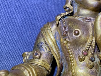 Une figure de Tara en bronze dor&eacute; incrust&eacute; de corail et turquoise, Sino-Tibet, 18&egrave;me