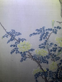 Chinese school, 19th C., ink and colour on silk: 'birds on blossoming branches'