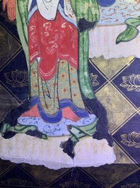 Ecole chinoise, encre et couleurs sur papier, Qing: 'Les guardiens du Bouddhisme'
