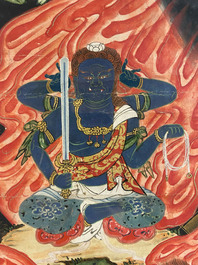 Ecole chinoise, encre et couleurs sur papier, Qing: 'Les guardiens du Bouddhisme'