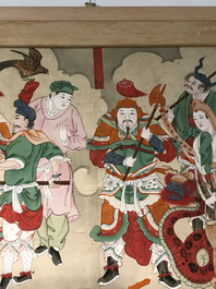 Ecole chinoise, encre et couleurs sur papier, Qing: 'Guerriers et saints en ciel'