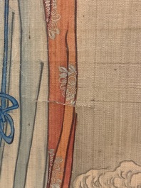 Ecole chinoise, encre et couleurs sur soie, Qing: 'Magu et cerf'