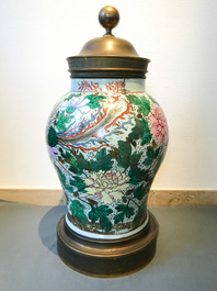 A pair of large bronze-mounted Chinese famille rose vases, 19th C.