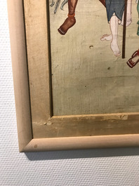 Ecole chinoise, encre et couleurs sur papier, Qing: 'Guerriers et saints en ciel'