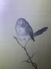 Chinese school, 19th C., ink and colour on silk: 'birds on blossoming branches'