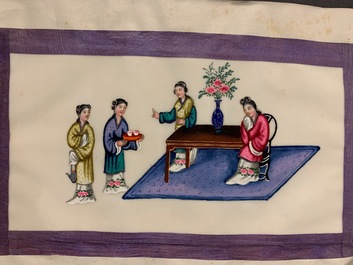 Ecole chinoise de Canton, encre et couleurs sur papier de riz, 19&egrave;me: une collection de 39 dessins dans six albums