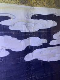 Ecole chinoise, encre et couleurs sur papier, Qing: 'Les guardiens du Bouddhisme'