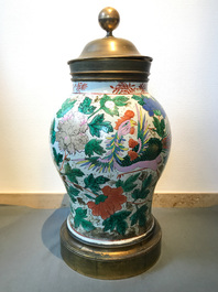 A pair of large bronze-mounted Chinese famille rose vases, 19th C.