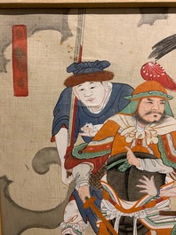 Ecole chinoise, encre et couleurs sur papier, Qing: 'Guerriers et saints en ciel'