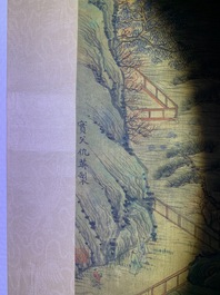 Chinese school, after Qiu Ying (c.1494-1551/52), ink and colour on silk: 'mountainous landscape', inscribed and dated 1545