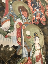 Ecole chinoise, encre et couleurs sur papier, Qing: 'Les guardiens du Bouddhisme'