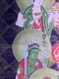 Ecole chinoise, encre et couleurs sur papier, Qing: 'Les guardiens du Bouddhisme'