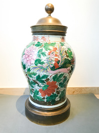 A pair of large bronze-mounted Chinese famille rose vases, 19th C.