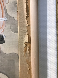 Ecole chinoise, encre et couleurs sur papier, Qing: 'Guerriers et saints en ciel'