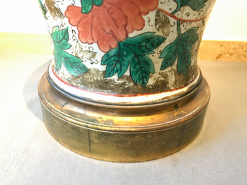 A pair of large bronze-mounted Chinese famille rose vases, 19th C.