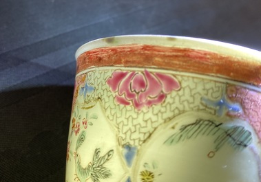 Four Chinese famille rose cups and saucers with animals, Qianlong