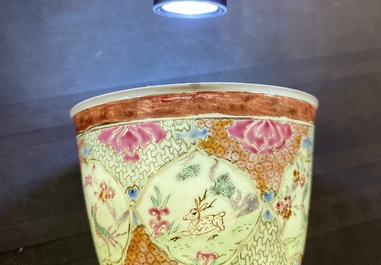 Four Chinese famille rose cups and saucers with animals, Qianlong