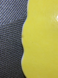 A pair of Chinese monochrome yellow bowls and a lime-green dragon bowl, Guangxu marks, 19/20th C.