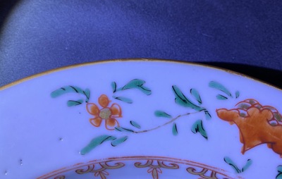 Five Chinese famille verte and doucai plates, Kangxi