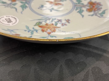 Five Chinese famille verte and doucai plates, Kangxi
