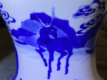 A Chinese blue and white 'deer and crane' vase, Kangxi