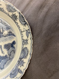 A fine Chinese blue and white 'deer' plate, Wanli