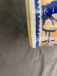 A Chinese blue and white clobbered 'qilin and phoenix' vase and cover, 19th C.