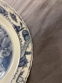 A fine Chinese blue and white 'deer' plate, Wanli