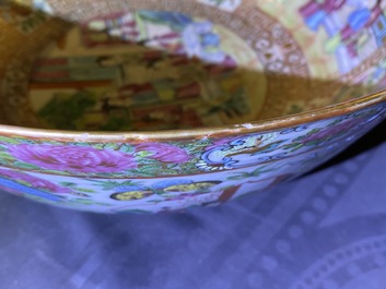 A pair of Chinese Canton famille rose vases and a bowl, 19th C.