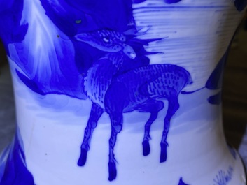 A Chinese blue and white 'deer and crane' vase, Kangxi