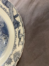 A fine Chinese blue and white 'deer' plate, Wanli