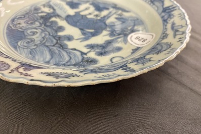 A fine Chinese blue and white 'deer' plate, Wanli