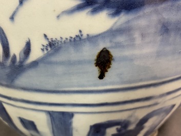 A Chinese blue and white jar with birds in a landscape, Wanli