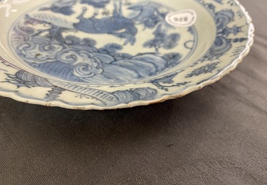 A fine Chinese blue and white 'deer' plate, Wanli