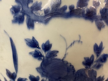 A Chinese blue and white jar with birds in a landscape, Wanli
