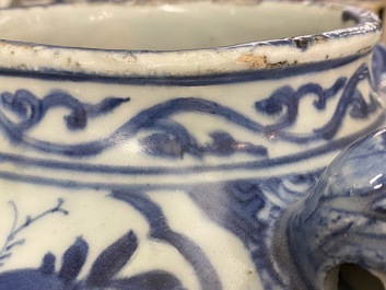 A Chinese blue and white jar with birds in a landscape, Wanli