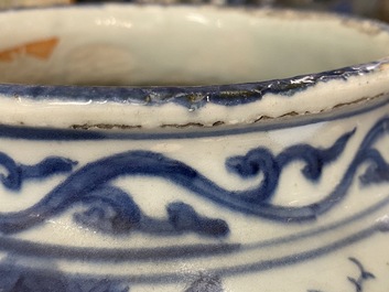 A Chinese blue and white jar with birds in a landscape, Wanli