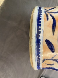 A Chinese blue and white clobbered 'qilin and phoenix' vase and cover, 19th C.