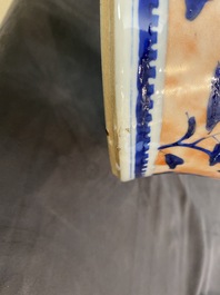 A Chinese blue and white clobbered 'qilin and phoenix' vase and cover, 19th C.