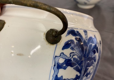 A Chinese blue and white bronze-mounted bowl, Kangxi