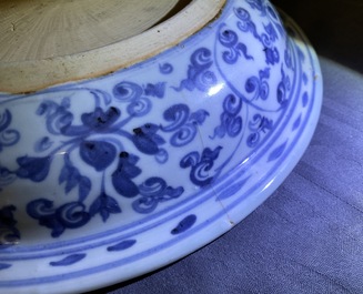 Two Chinese blue and white dishes with a carp and with deer, Hongzhi