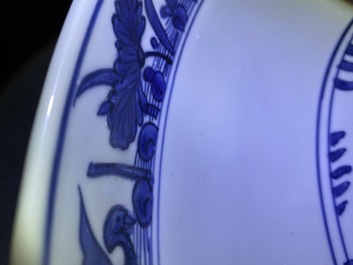 A massive Chinese blue and white landscape charger, Jiajing