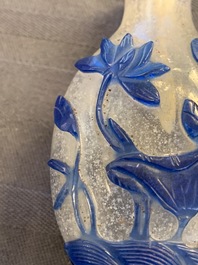 Nine various Chinese blue overlay and transparent glass snuff bottles, 19/20th C.
