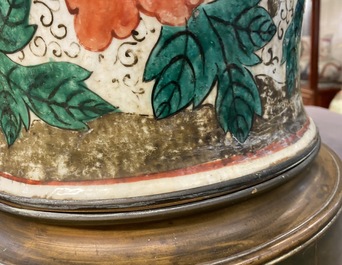 A pair of large bronze-mounted Chinese famille rose vases, 19th C.