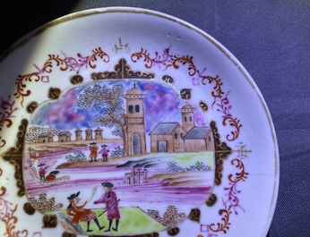 A Chinese famille rose and gilt Meissen-style 17-piece tea service, Qianlong